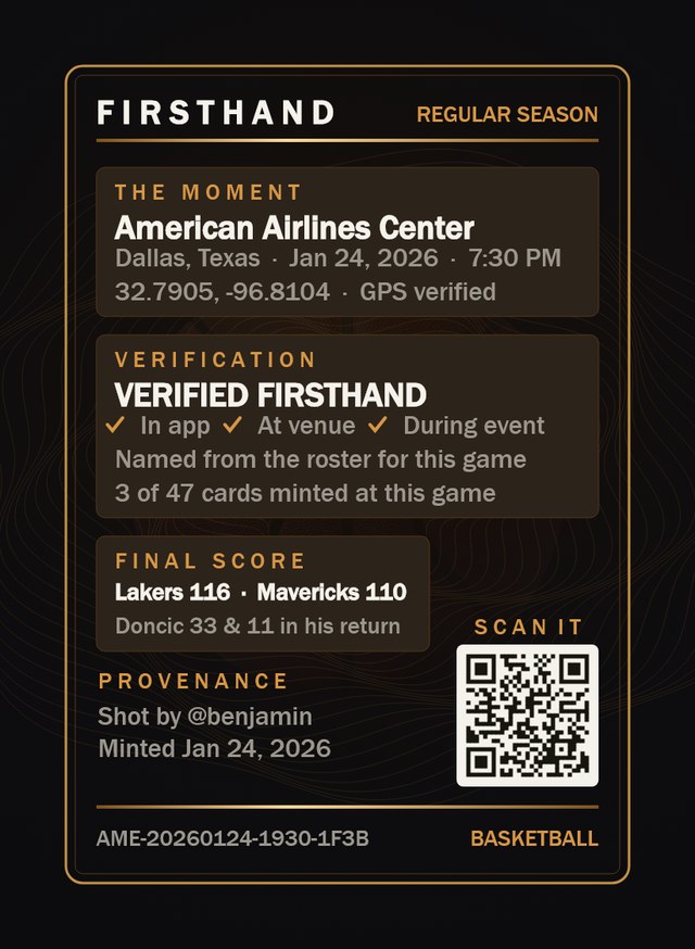Firsthand card back — verification, provenance and QR code